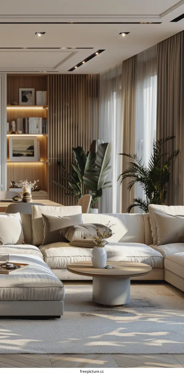 Modern Minimalist Living Room with Plants and Elegant Decor