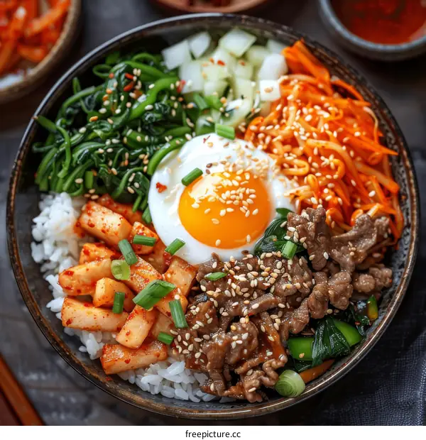 Beef Bibimbap: Korean Rice Bowl with Vegetables & Egg