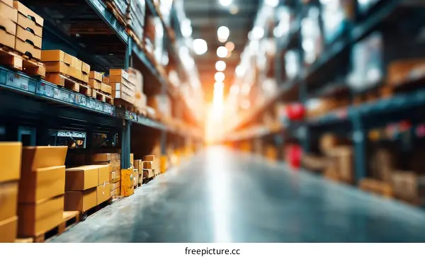 Warehouse Interior with Storage Shelves and Boxes