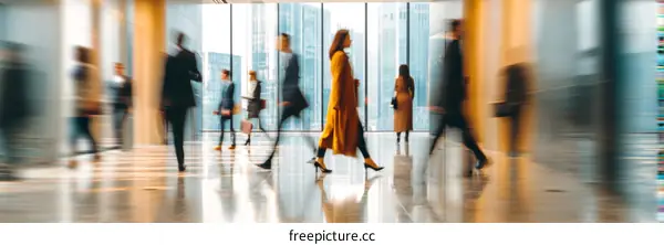Busy Business People in a Modern Office Corridor