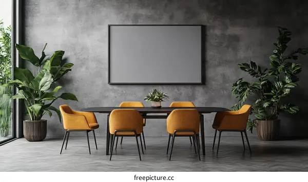 Modern Dining Room Mockup with Mustard Yellow Chairs