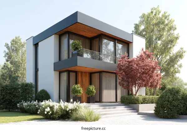 Modern House Exterior with Lush Landscaping