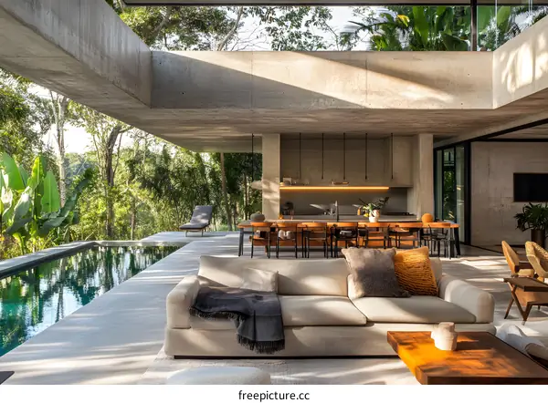 Modern Concrete House with Pool and Jungle Views