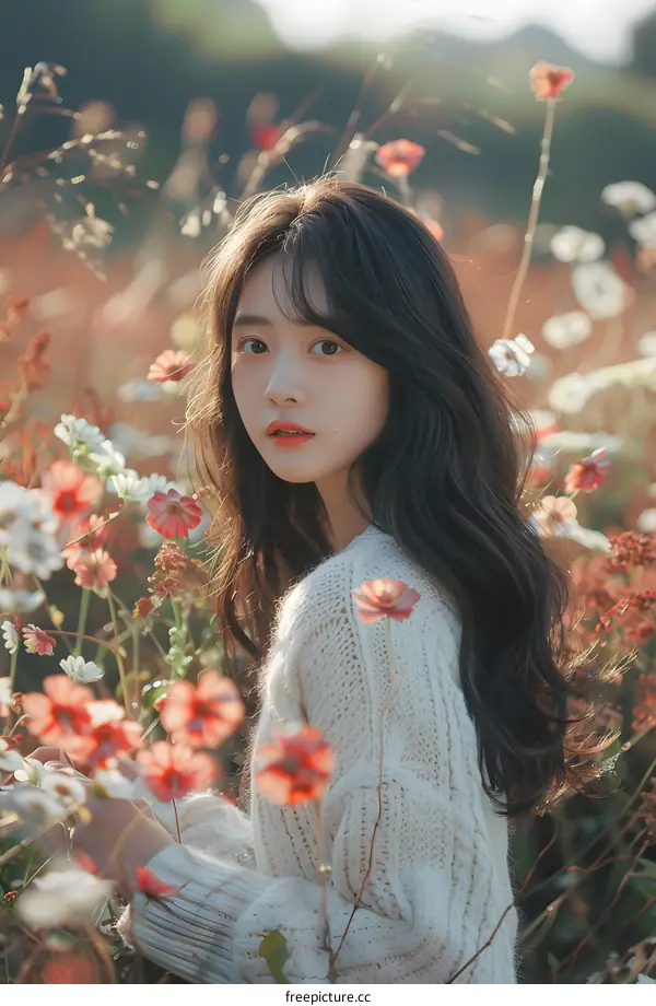 Young Woman in a Field of Flowers