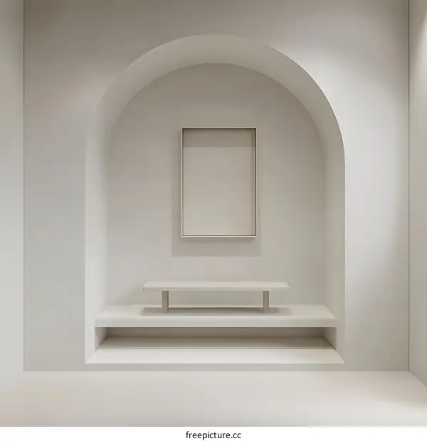 Minimalist White Room Interior Design with Arch and Shelf