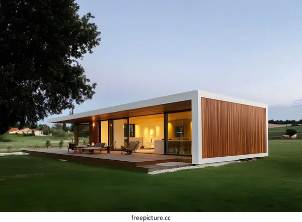 Modern Minimalist House with Wooden Siding and Large Windows