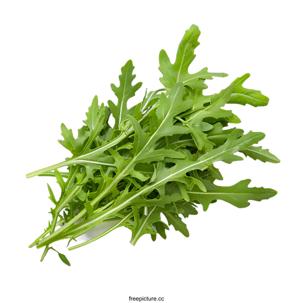 [Transparent Background PNG]Fresh Green Arugula Leaves Isolated on White Background
