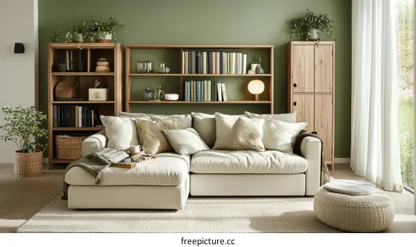 Modern Living Room Interior Design with Bookshelves