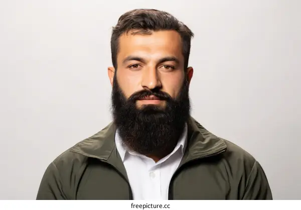 Headshot of a man with a beard wearing a green jacket and white shirt