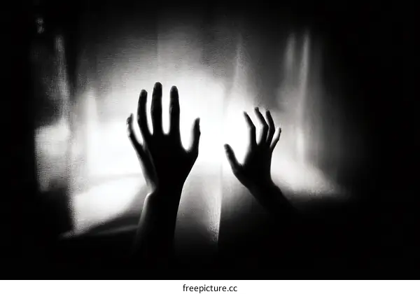 Reaching Hands Silhouette in Darkness