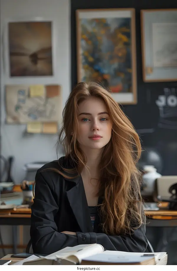 portrait of a beautiful young woman with long red hair