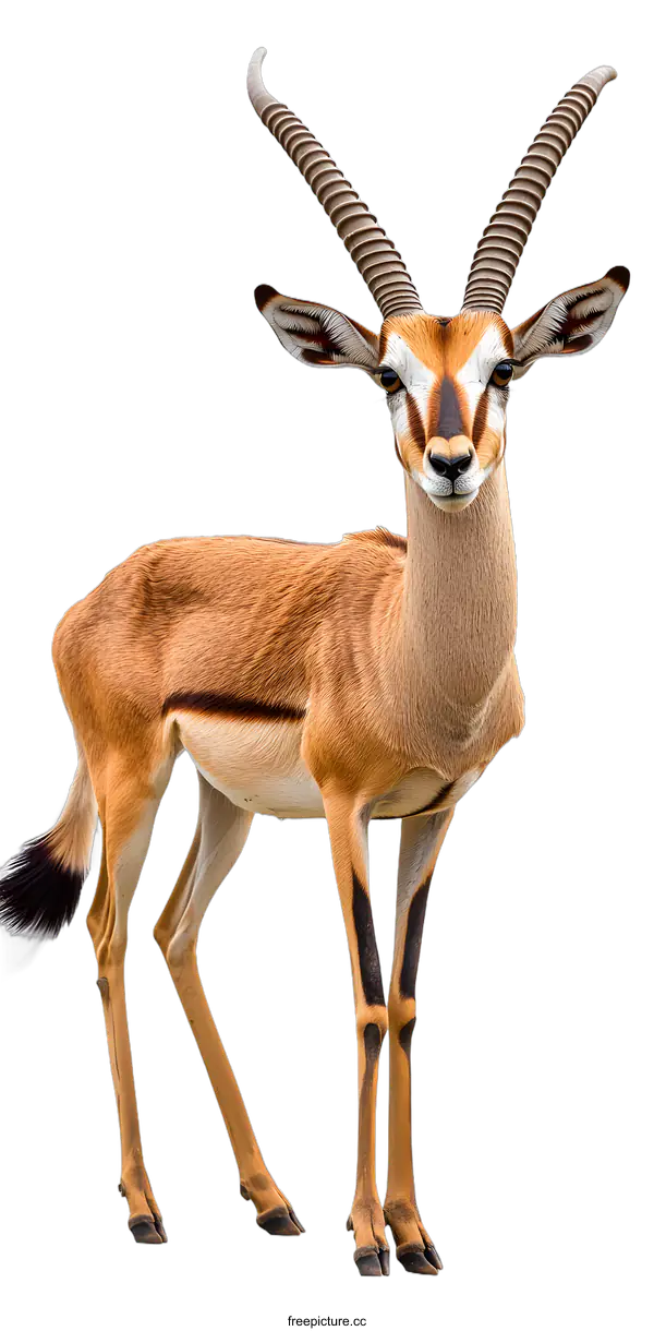 [Transparent Background PNG]Isolated Brown and White Gazelle with Curved Horns