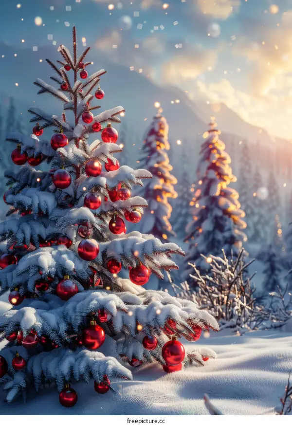 Snowy Christmas Tree Scene Illustration