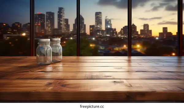 Mason Jars with Cityscape Background