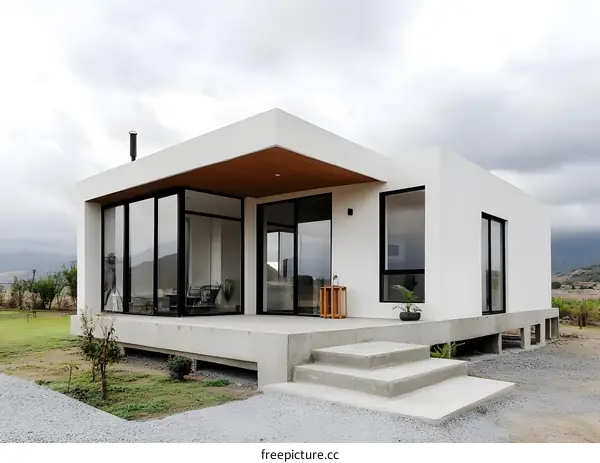 Modern Minimalist House with Concrete Steps and Large Windows