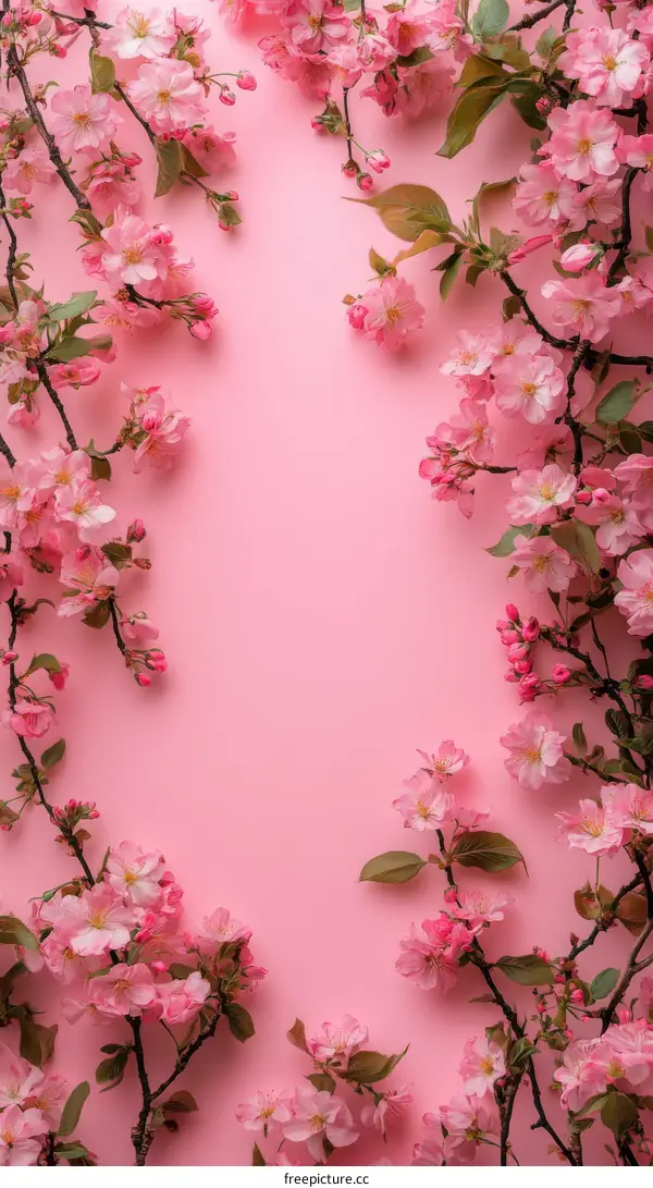 Pink Cherry Blossoms Floral Border