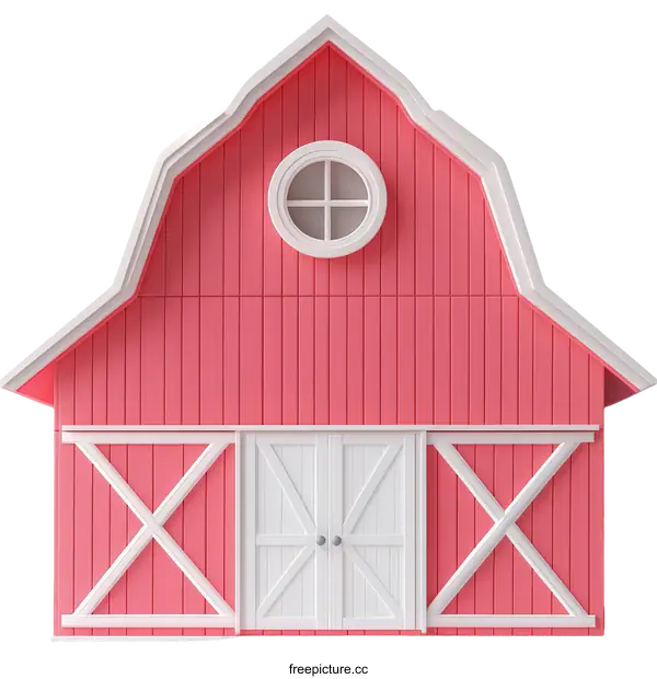 [Transparent Background PNG]Pink Barn Illustration with White Trim