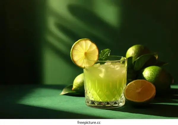 Refreshing Green Lime Drink in Glass
