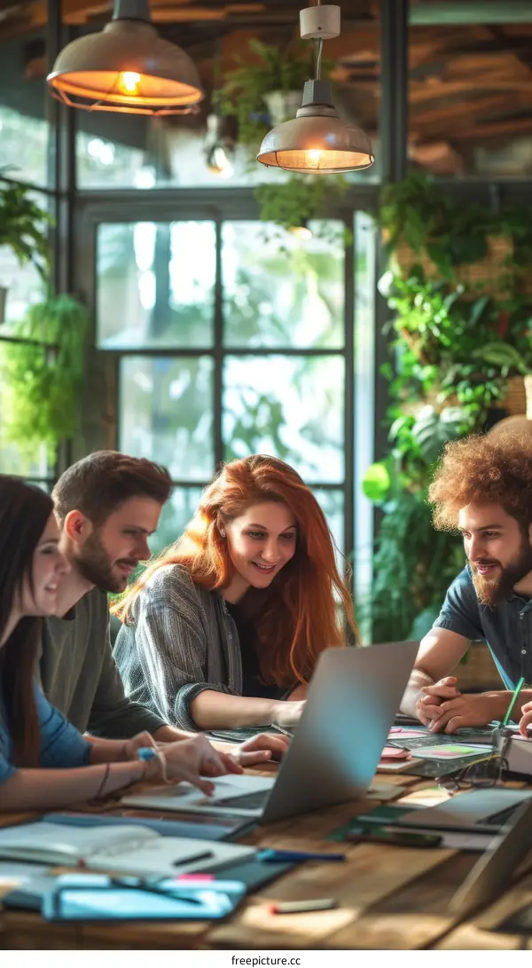 A group of people working together in an office