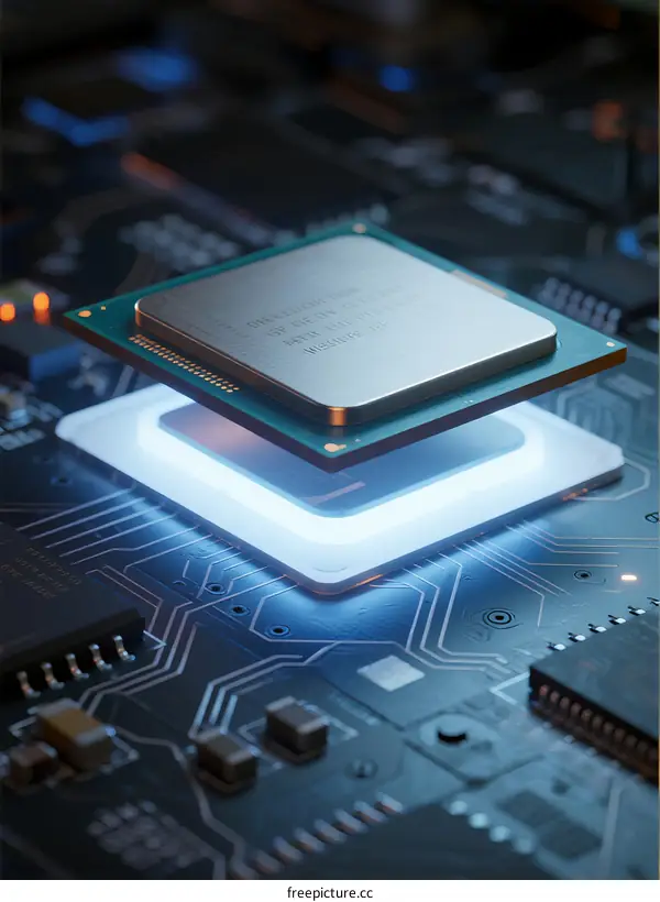 Close-up of advanced CPU chip on electronic circuit board