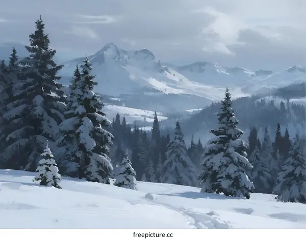 A Majestic Winter Mountain Range Covered in Snow