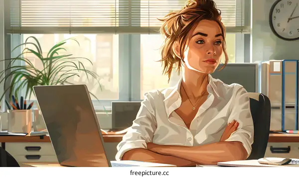 businesswoman looking out the window