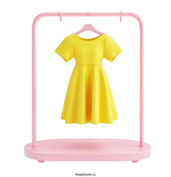 [Transparent Background PNG]3D Yellow Dress on Pink Display Stand