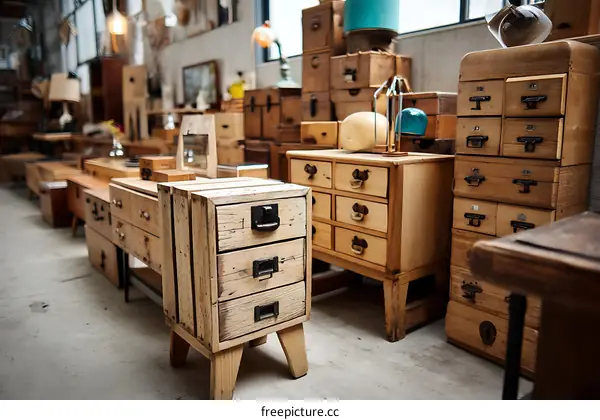 Vintage Wooden Furniture Display in a Shop