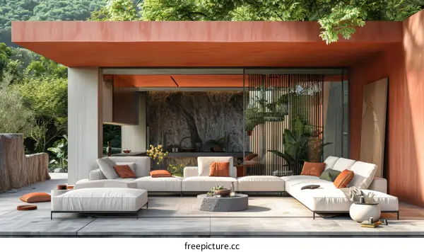 Modern Minimalist House With Large Glass Windows And Open Floor Plan Living Room