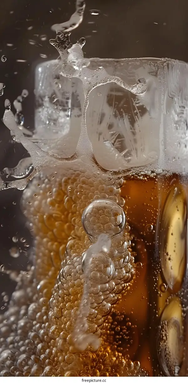 Closeup Of Bubbles In A Glass Of Beer