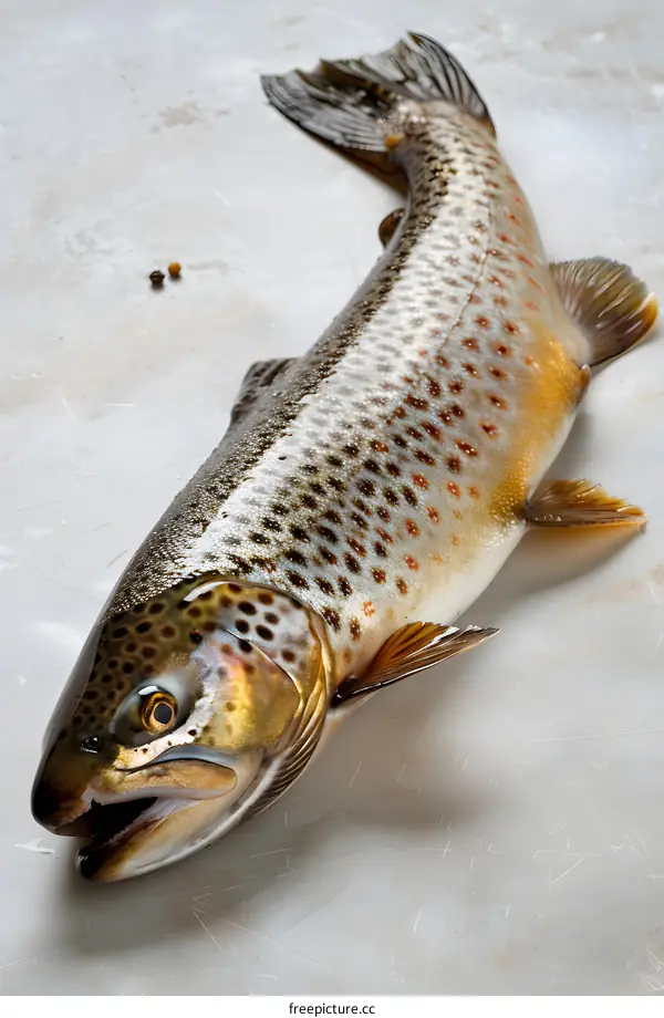 Fresh Brown Trout Fish on Marble Background