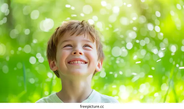 Little boy looking up at the sky