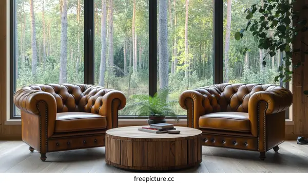 Elegant Leather Armchair by the Large Window
