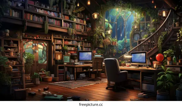 Cozy fantasy home office library