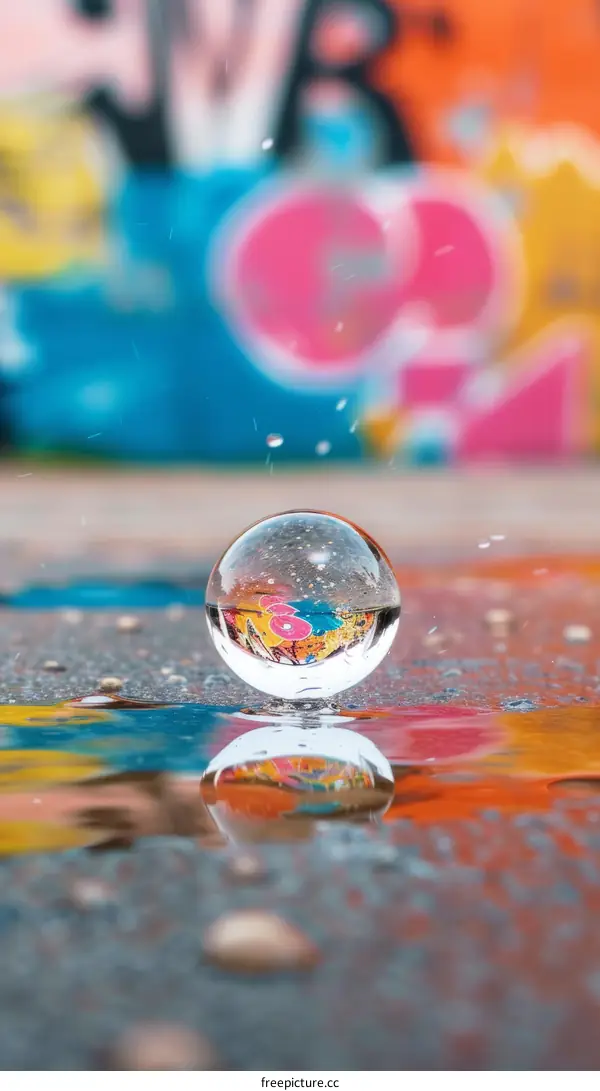 colorful raindrops on glass ball