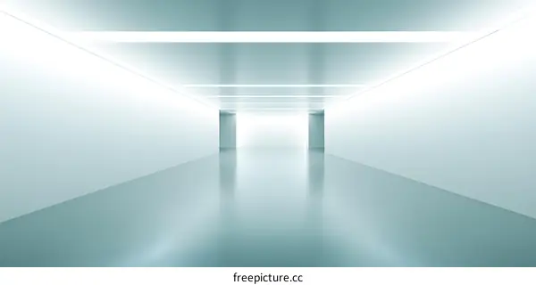 Empty White Room With Bright Lights And Reflecting Floor