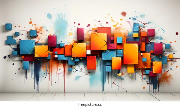 Abstract Colorful Cubes with Paint Splatter