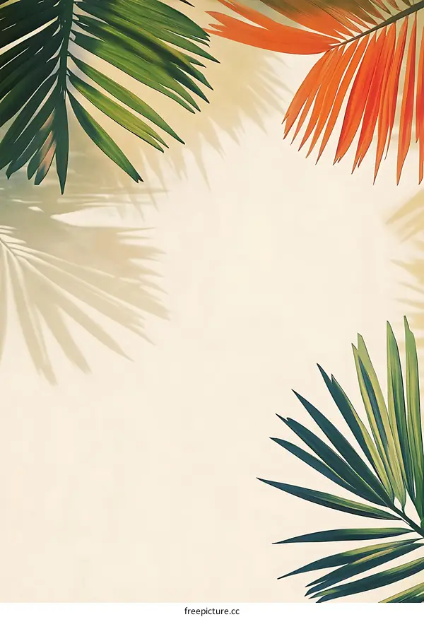 Palm Leaves Shadow on White Wall Background