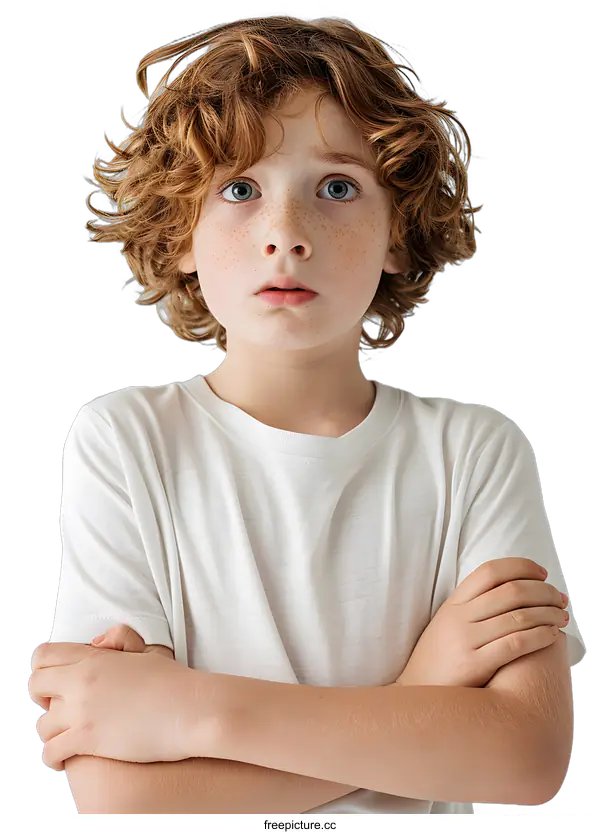 [Transparent Background PNG]Portrait of a surprised redheaded boy