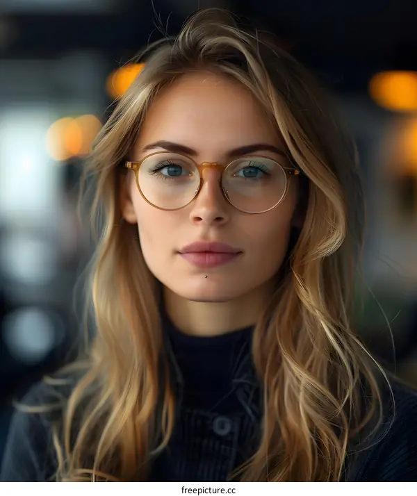 portrait of a beautiful blonde woman wearing glasses