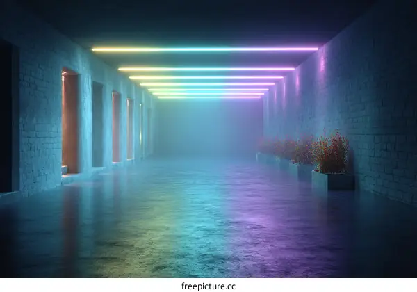 Neon Glow Corridor in a Futuristic Concrete Tunnel