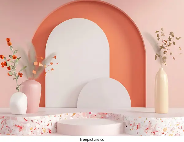 Minimalist Product Display with Pastel Pink and Orange Arched Background