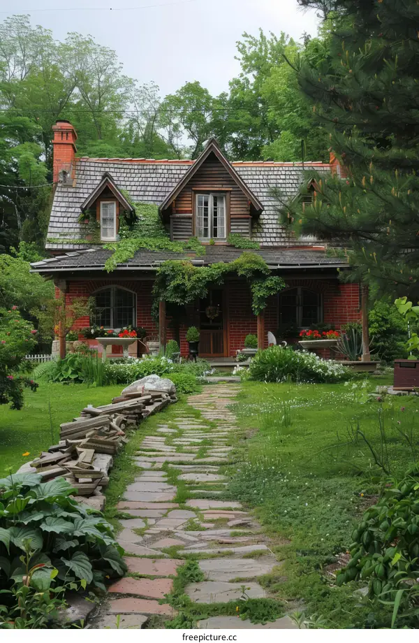 A Charming Small Brick Cottage Nestled in the Woods