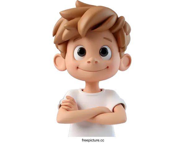 [Transparent Background PNG]Confident Cartoon Boy with Crossed Arms