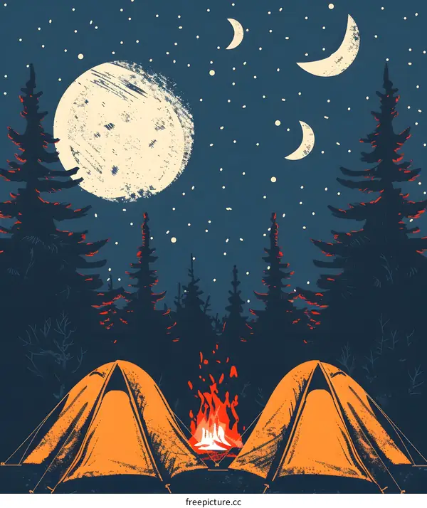 Camping Under The Stars Night Campfire
