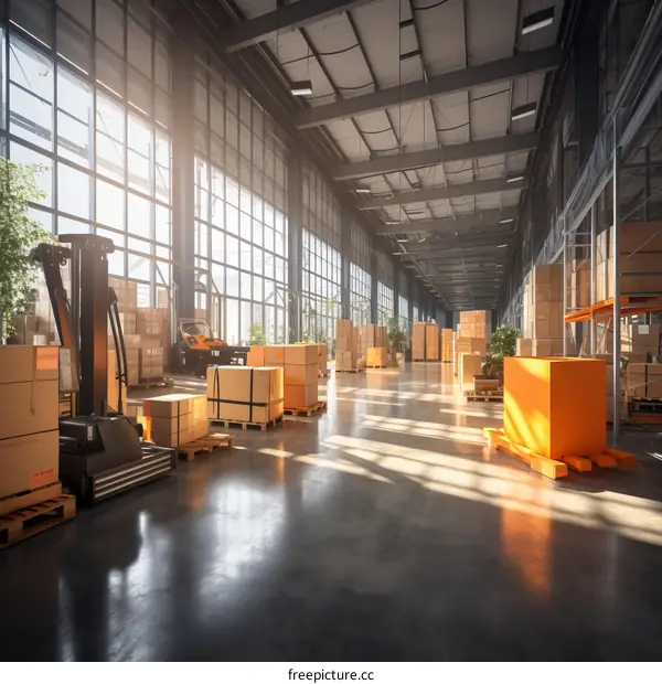 Warehouse with Forklift and Boxes