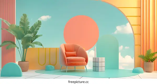 Modern Minimalist Interior Design with Tropical Plants and a View of the Sky