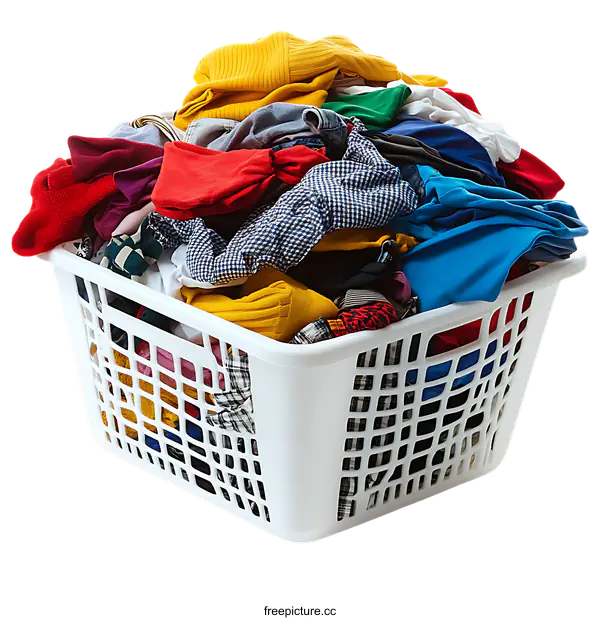 [Transparent Background PNG]Laundry Basket Full of Colorful Clothes