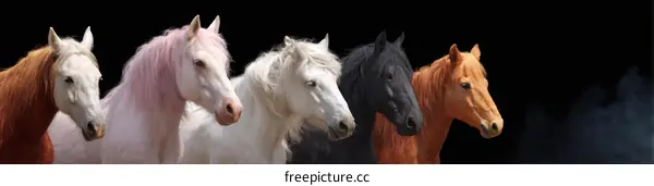Colorful Horses Against a Black Background
