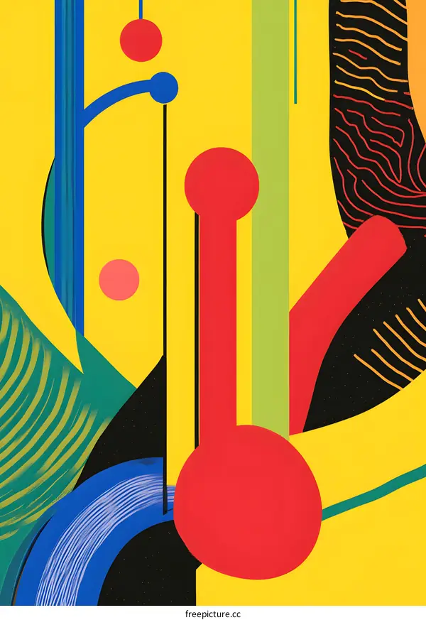 Abstract Geometric Design with Yellow, Red, Green, and Blue Colors